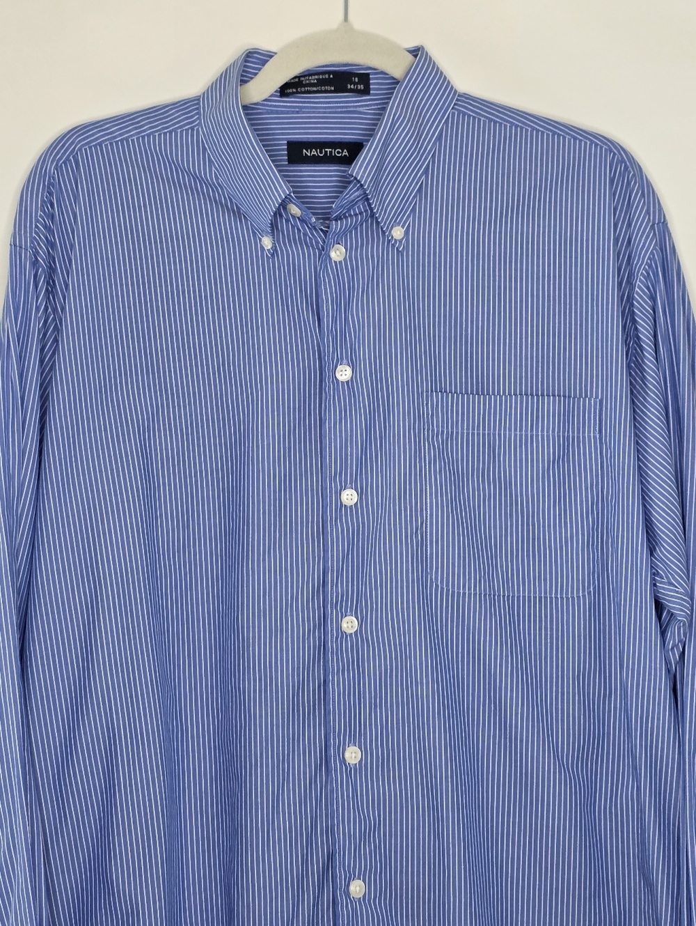 Nautica 100% Cotton Striped Shirt Size 16 34/35 Long Sleeve Button Down Career - Picture 2 of 10